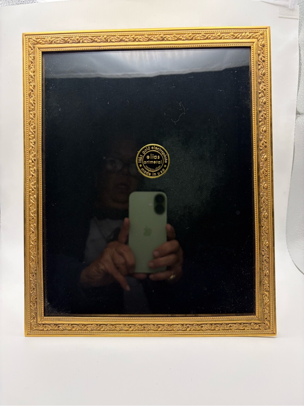 Elias Artmetal 18KGE over silver frame #2368 8x10 with ornate scroll border